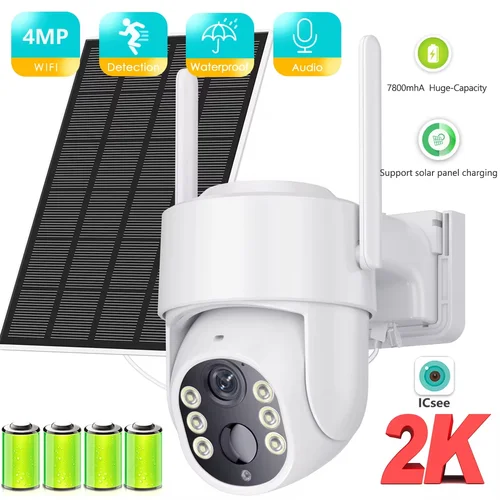 BESDER WiFi PTZ カメラ屋外ワイヤレスソーラー IPCamera 4MP HD 内蔵バッテリービデオ監視カメラ長時間スタンバイ iCsee