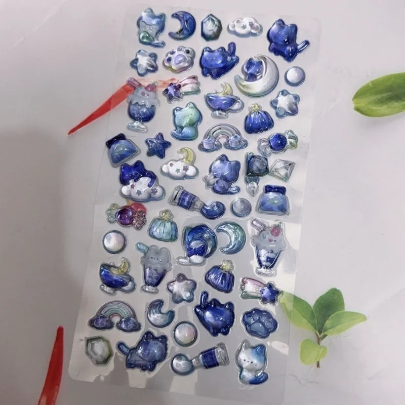 Pegatina de Estrella y Luna de Dibujos Animados, Adorable Pegatina 3D en Relieve de Gato, Hecha a Mano, para Decoración de Fundas de Teléfono, Diarios, Tazas, Regalo para Amigos y Festivales