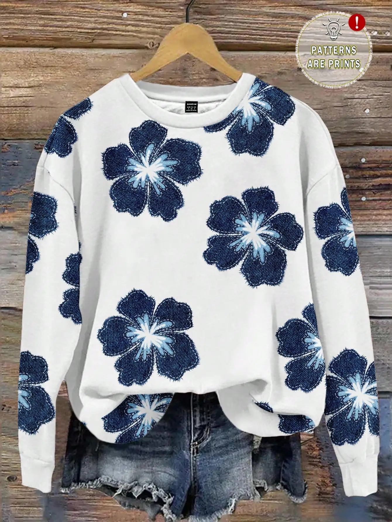 

Женская джинсовая толстовка с цветочным принтом, свободный крой, удлиненные рукава, повседневный топ для осени/зимы