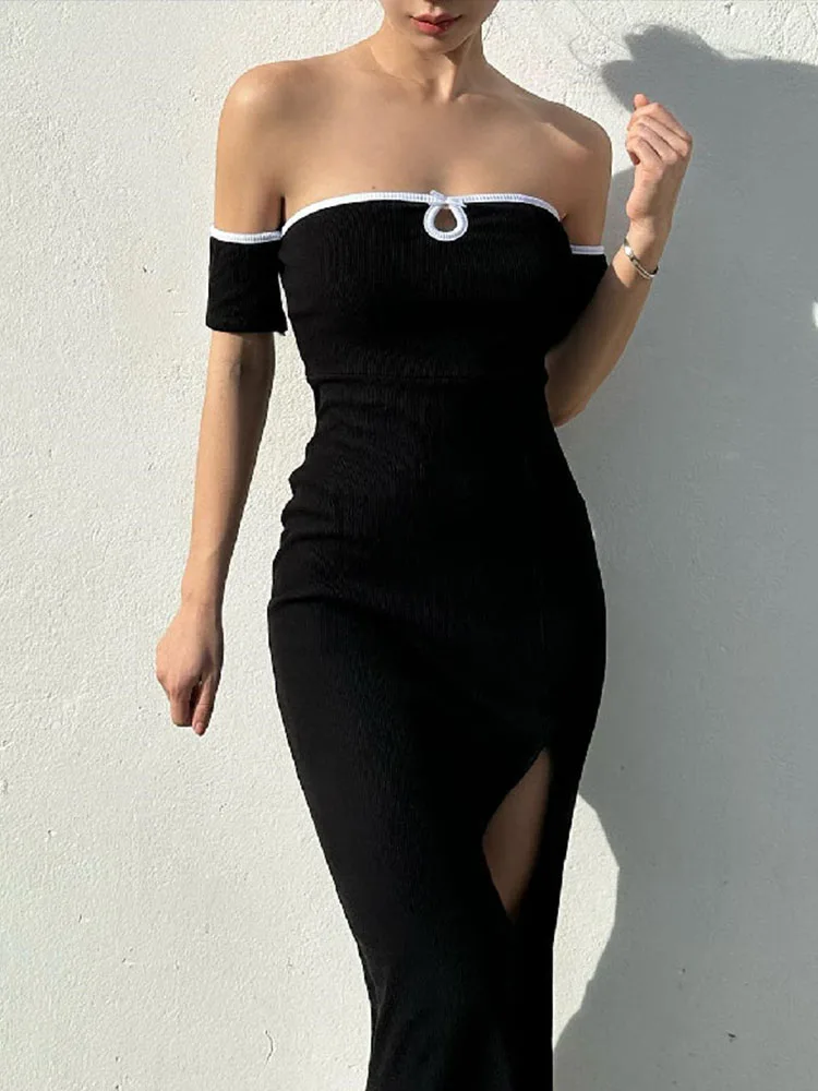 

Сексуальное женское платье с открытыми плечами, облегающие длинные платья с высоким разрезом, женское обтягивающее Вечернее Платье макси с вырезом-лодочкой, элегантные платья