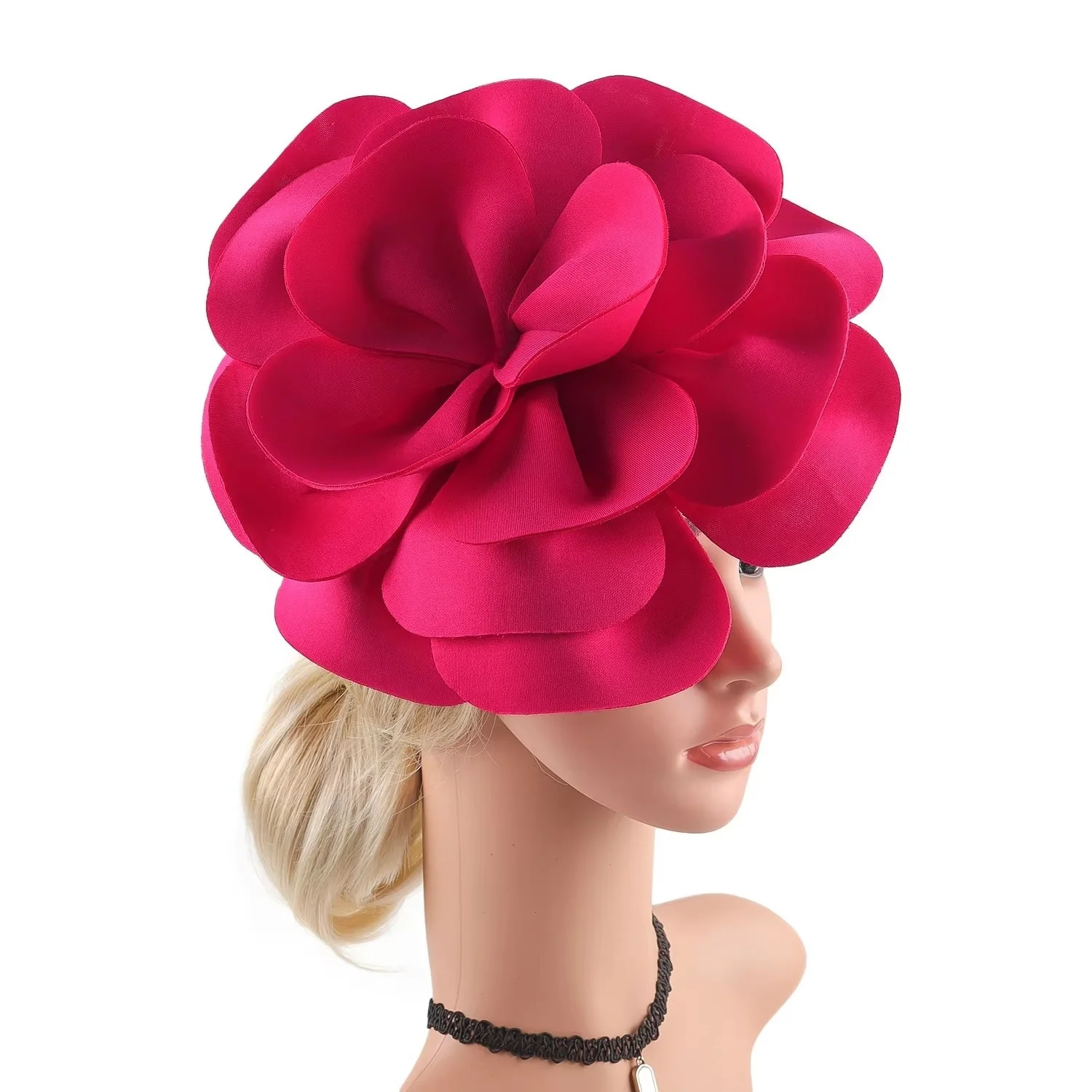 Übertriebener großer Rosenblüten-Haarschmuck, Fascinator-Hut für Damen, Haaraccessoires für Hochzeit, Teeparty, Kentucky Derby, Braut. – Detail 10