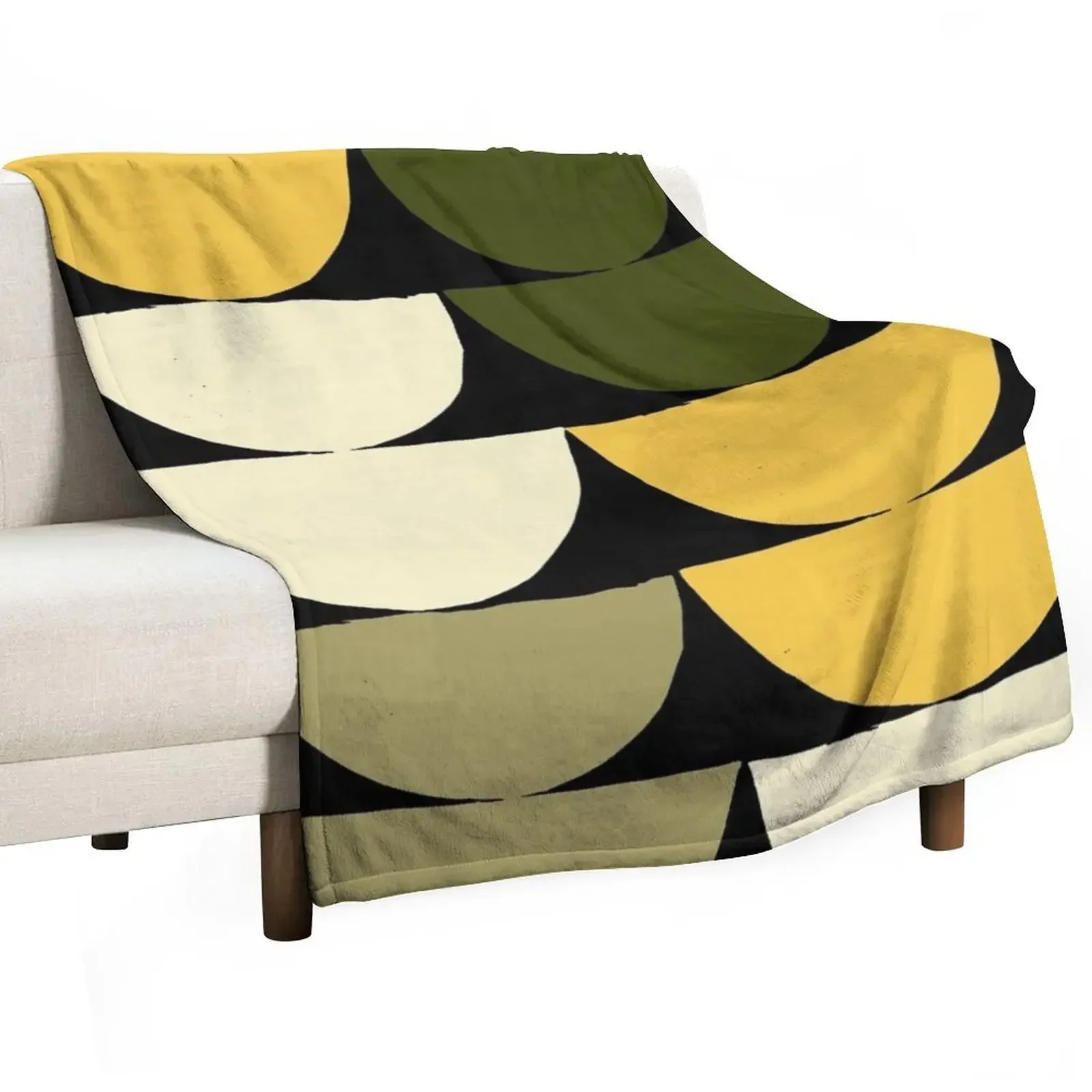 Mid-Century Modern Yellow, Green, Cream Half-Circle Pattern Throw Blanket Fashion Sofas halloween Giant Sofa Blankets
