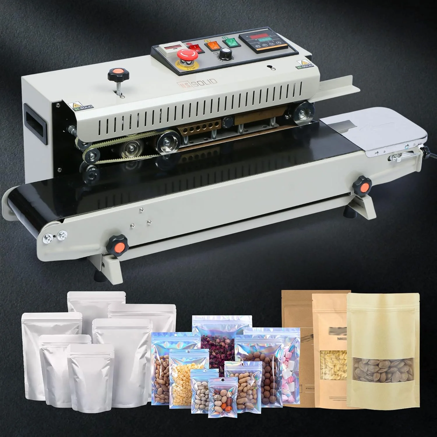 Selladora de Bolsas de Plástico Automática Continua FR-770, Máquina Selladora de Bolsas de Plástico y Papel de Aluminio con Control Digital de Temperatura
