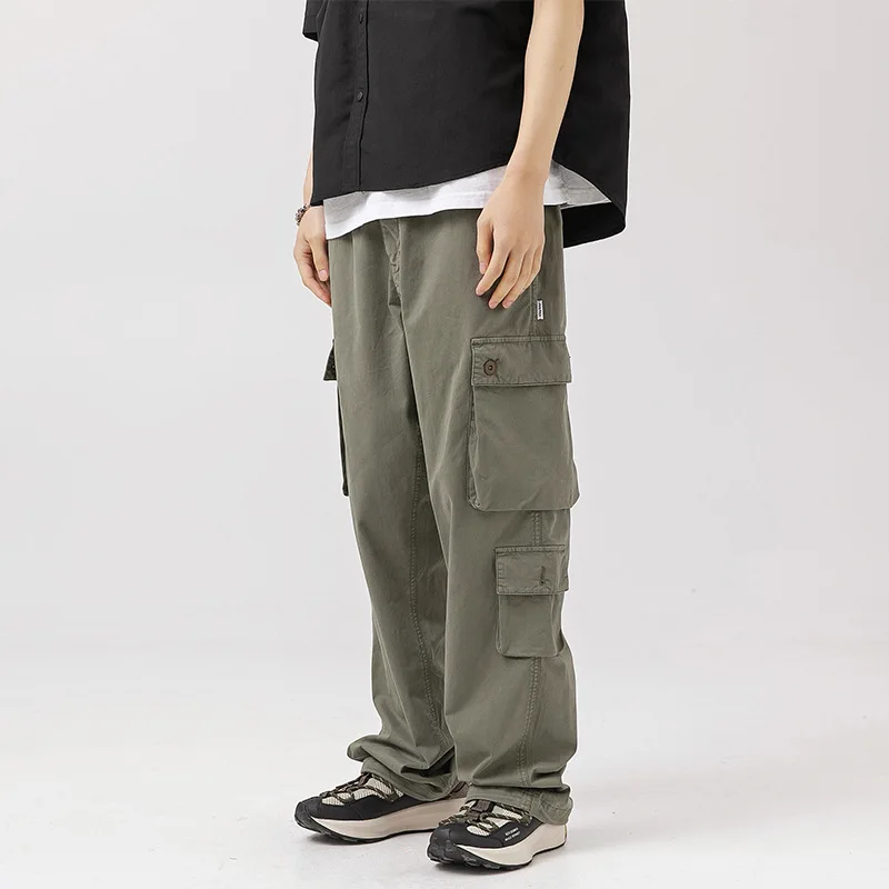 Heavyweight Cotton Good Quality Men's Cargo Pants Spring Autumn Fashion Solid Color Multi-pocket Loose Casual Straight Trouser