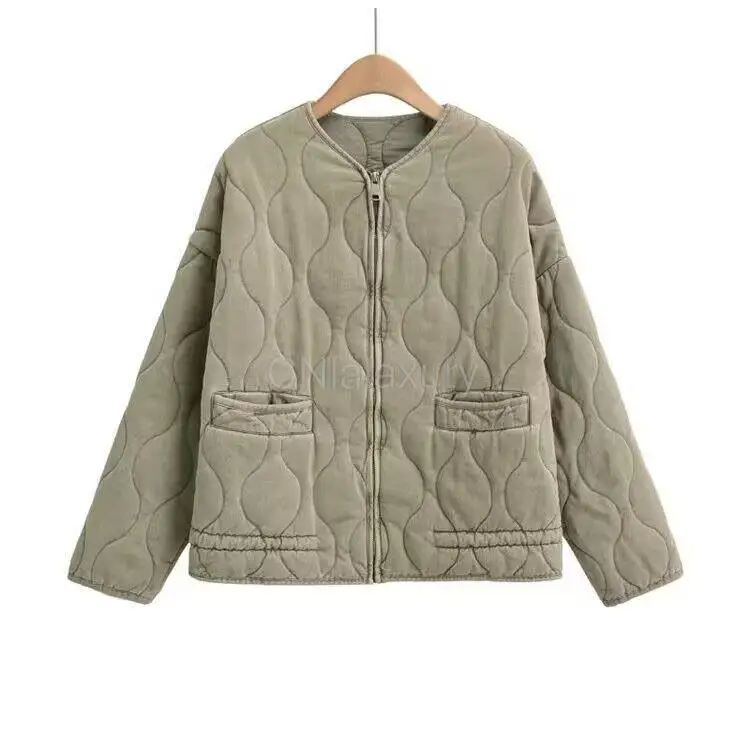 Cnlalaxury-jaqueta de algodão de manga comprida com zíper e bolso para mulheres, parka quente, roupa ao ar livre, moda de rua, 2023
