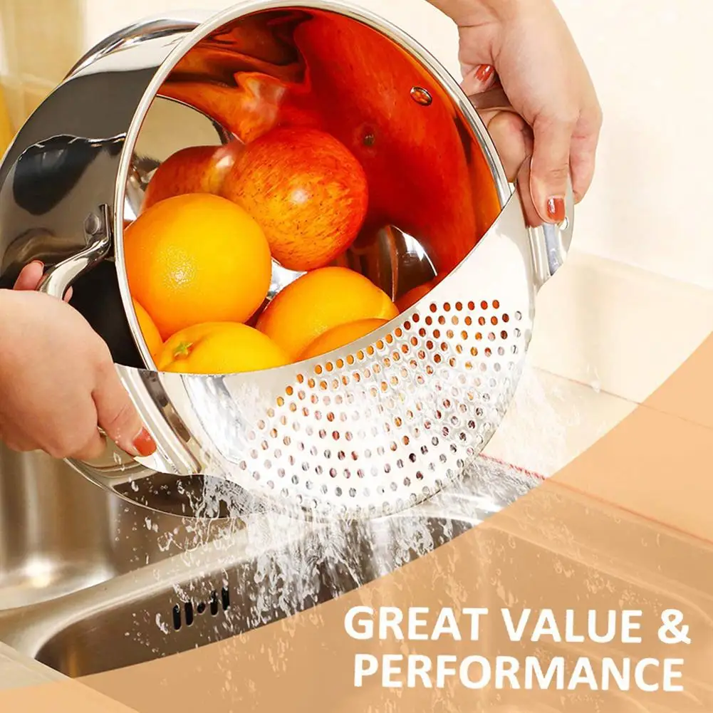 Practical Stainless Steel Strainer Half-moon Design Easy to Use Space-Saving Convenient Handle Drainer