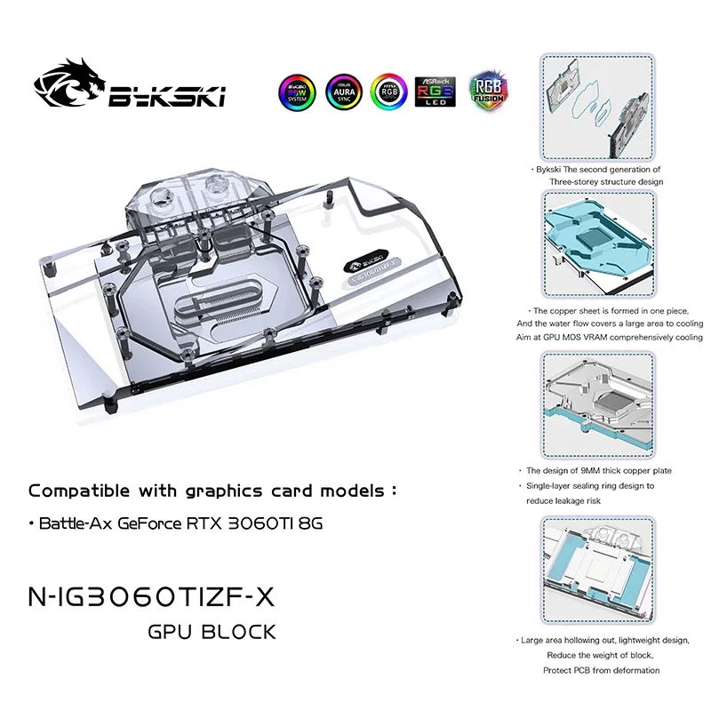 

Bykski 3060TI GPU Water Cooling Block For Colorful Battle-AX RTX3060TI 8G, Graphics Card Liquid Cooler System, N-IG3060TIZF-X