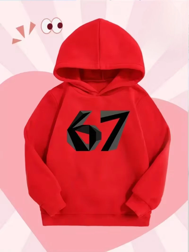 Kinder-Hoodie 67 Six Seven Vintage-Nummern-Print, langärmeliges Kapuzensweatshirt für Jungen und Mädchen, Frühling/Herbst, Kinderoberteile – Detail 5
