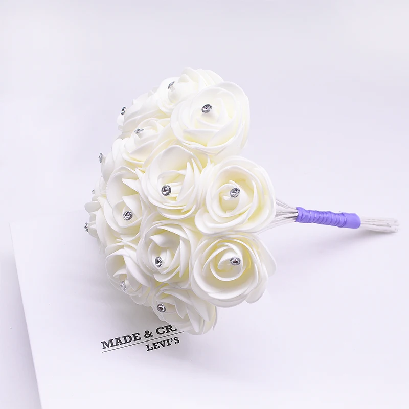 10pcs Wedding Bouquet Bride Holding Flowers Bridesmaid Holding Rose Romantic Foam Rhinestone Rose for Engagement Wedding Bouquet