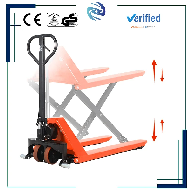 

High Lift Scissor Pallet Truck 1500kg Ergonomic Material Handling Raises Loads High Pallet Jack To Comfortable Working