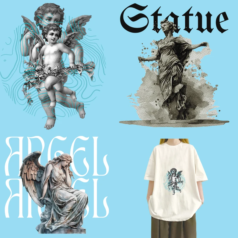 

Sculpture and Angel Boy Iron on Patches for Clothes Transfer DTF Transfers Ready to Press Patch Shirts Heat transfer stickers
