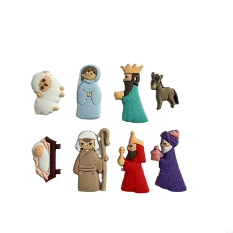 97QD 9Pcs Christmas Miniatures for Crafts Nativity Scene Flatback Charm Embellishments for DIY Craft Scrapbooking Decors