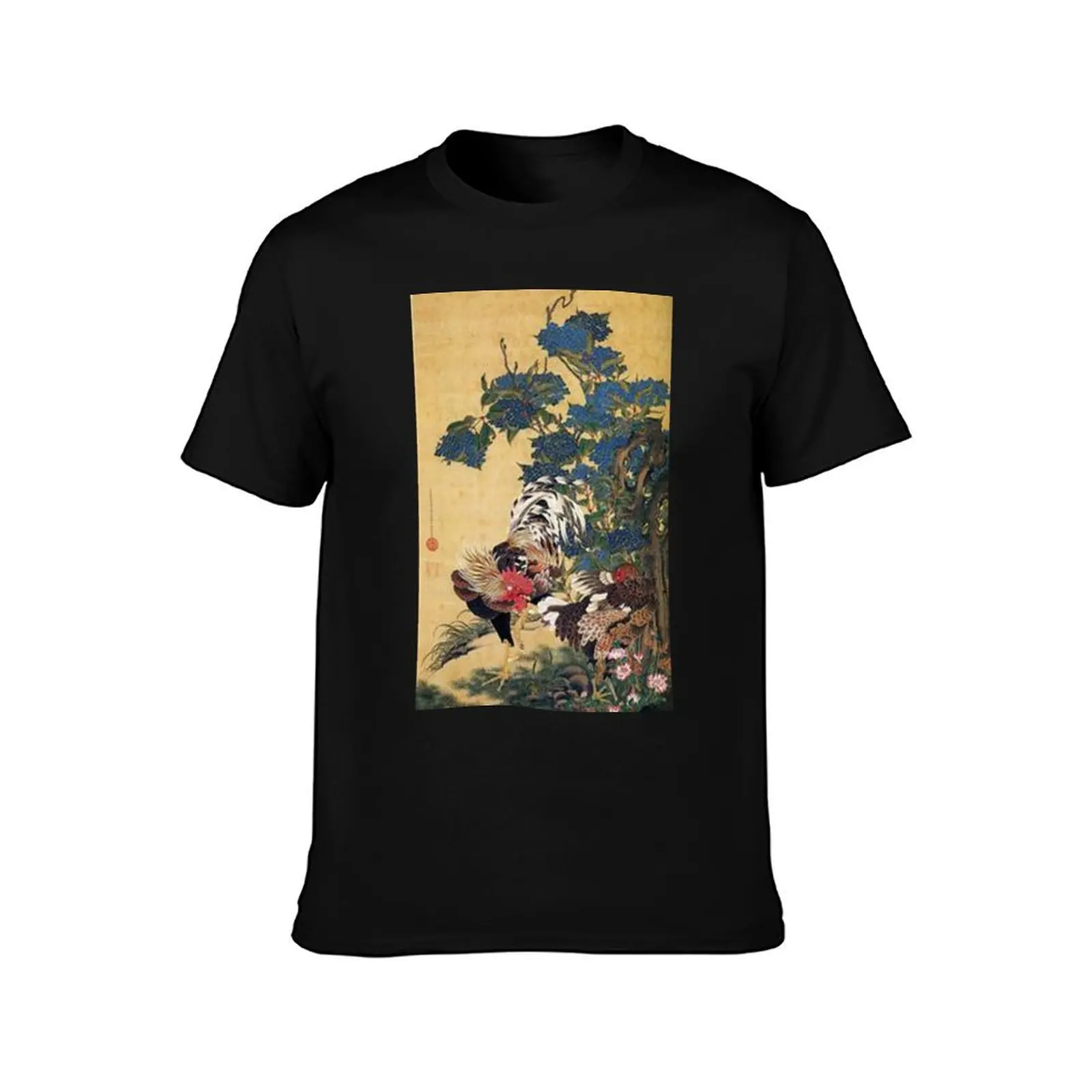 Favourite Artist - Rooster and Hen With Hydrangeas - Jakuchu Ito T-Shirt Street Fashion Casual Tee Shirt T-Shirt