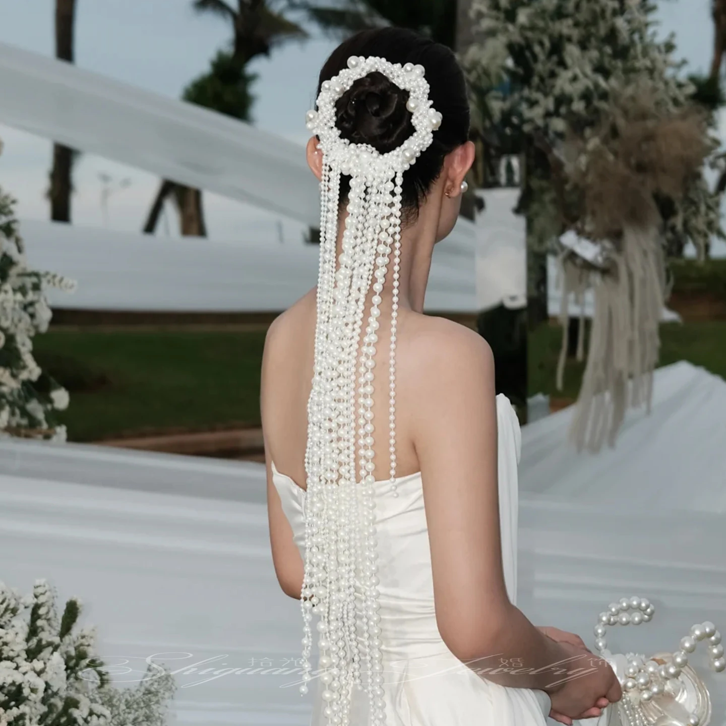 New Bridal Headdress Pearl Tassel Hair Band Simple Hair Accessories