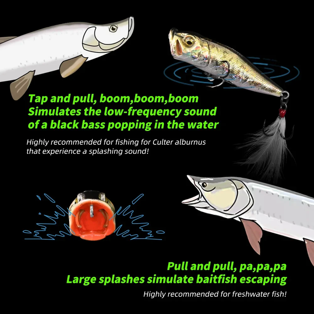 MEREDITH Topwater Popper 8,48g 64mm Floating Rock Pop Künstliche Hartköder für Angelköder für Barsch und Hecht</div><div class=