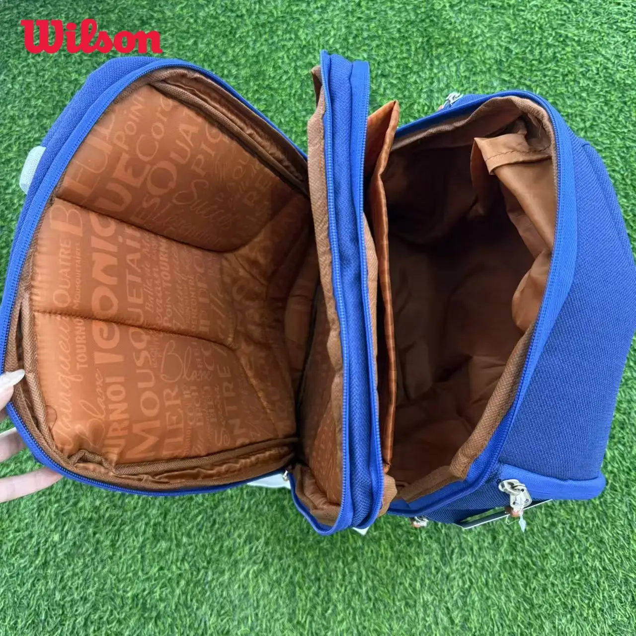 Wilson Super Tour Tennis Backpack RG France Open Sport Tennis Bag Hold 2 Racquet with Thermoguard Pocket Navy Blue WR8018301001