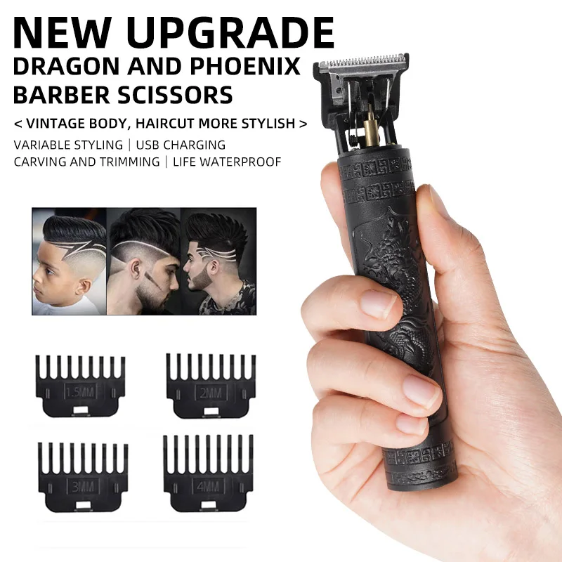 

Haircut Razor for Men Rechargeable Clipper Shaver Adult Electric Vintage Clipperrazor Home USB Charging Barber Shop Black Dragon