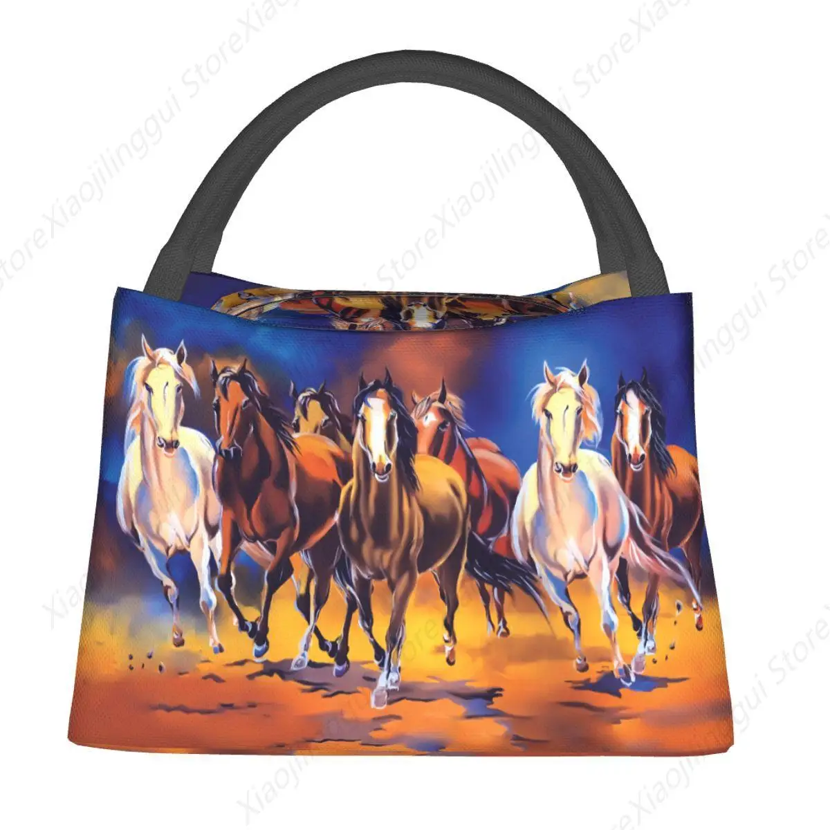 Seven Horse Painting In Vaastu Horses Lunch Box Merch Waterproof Insulated Canvas Cooler Thermal Cold Food Picnic Lunch Box