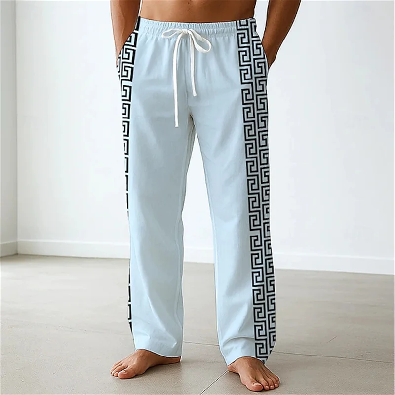 

2025 Men's New Casual Pants Drawstring Design 3D Checkered Print Stylish, Versatile, Loose-Fit Breathable Wide-Leg Pants