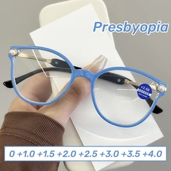 2024 New Pearl Reading Glasses Frame Vintage Lady's Cat Eyes Presbyopia Eyewear Anti Blue Light Optical Spectacle Eyeglasses