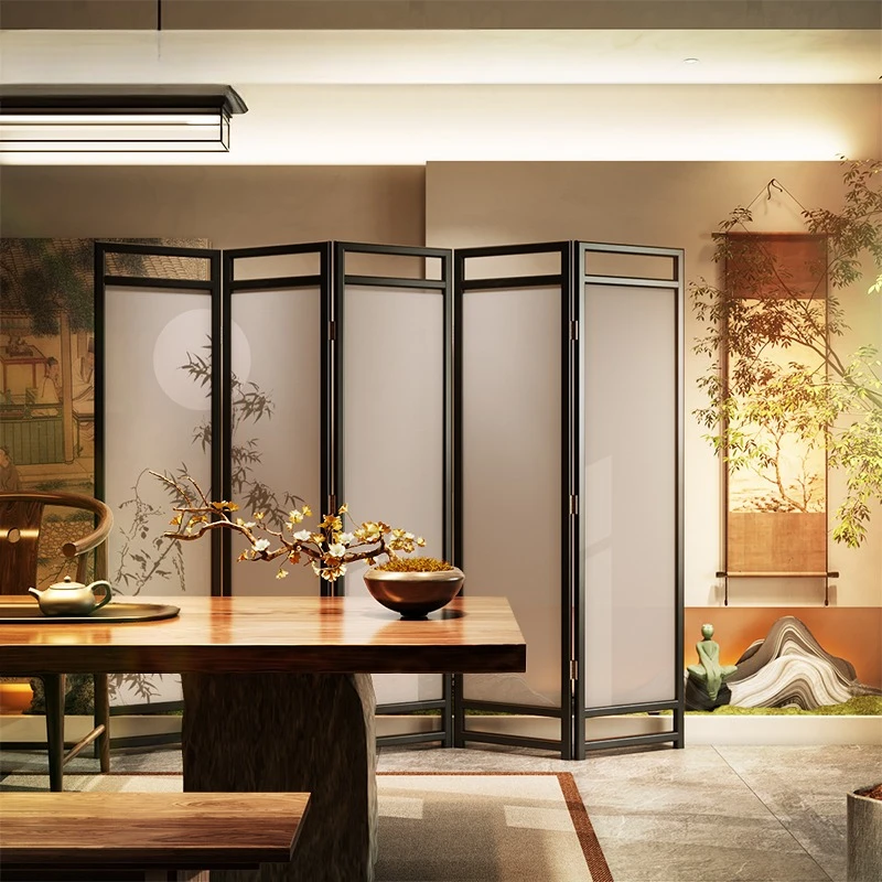 Folding screen foldable partition solid wood shade office tea room bamb oo shadow folding scree n under the moon