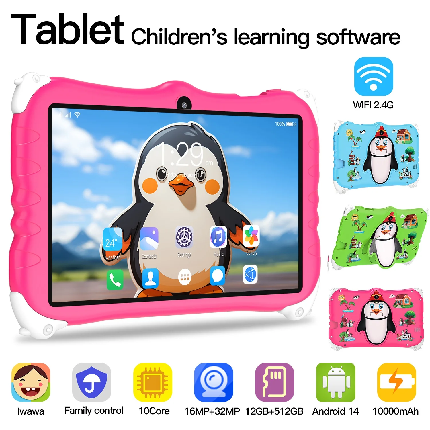 

10.1Inch Android Kids Tablet 4GB 128GB Toddler Tablet with Bluetooth WiFi Shockproof Case Kiddies Study Educational Toy Gift Tab