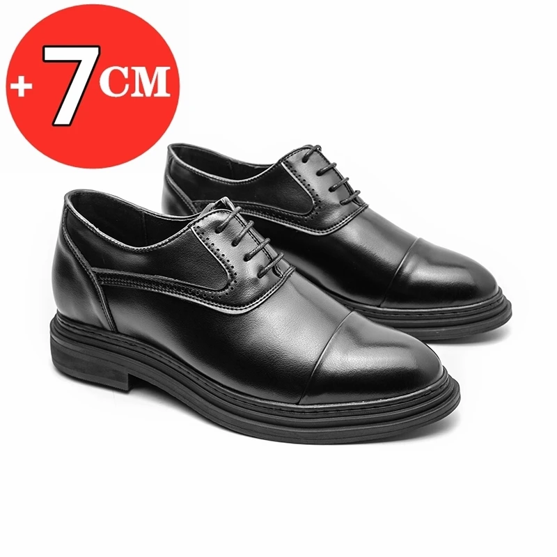 

FUQIAO 7cm Elevator Shoes Men Dress Heightening Leather Men Formal Shoes Brogue Business Wedding Men Oxfords Suit Shoes