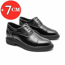 FUQIAO 7cm Elevator Shoes Men Dress Heightening Leather Men Formal Shoes Brogue Business Wedding Men Oxfords Suit Shoes