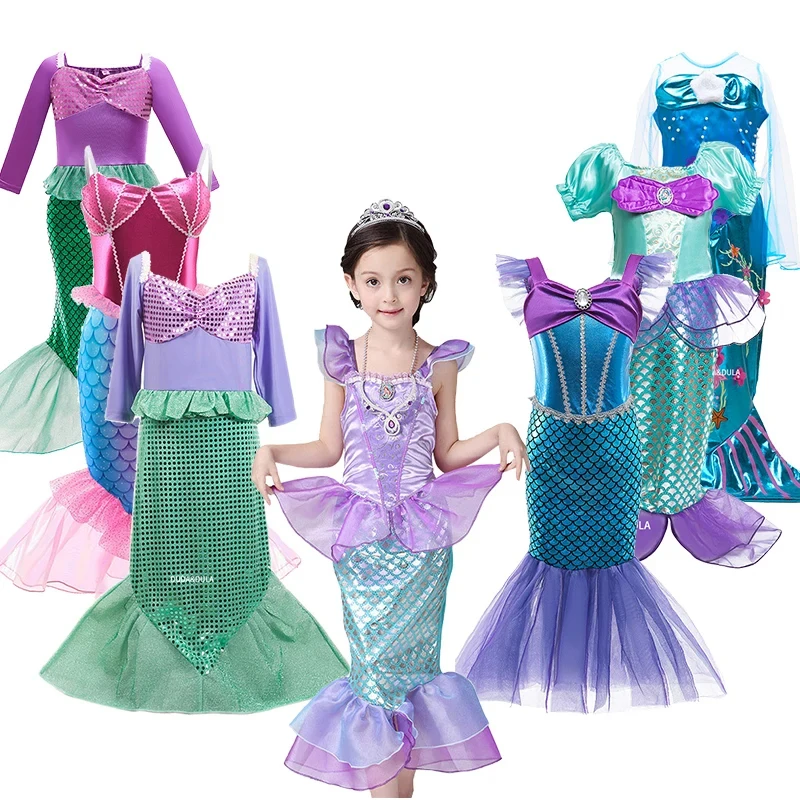 Little Mermaid Ariel Princess Dress Girls costumi Cosplay per bambini Baby Girl Mermaid Dress Up set bambini abbigliamento di Halloween