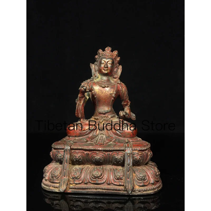 

16.5cm Tibetan copper ornaments brass mud gold cinnabar painted with Tara Vajra Avalokitesvara Bodhisattva temple supplies