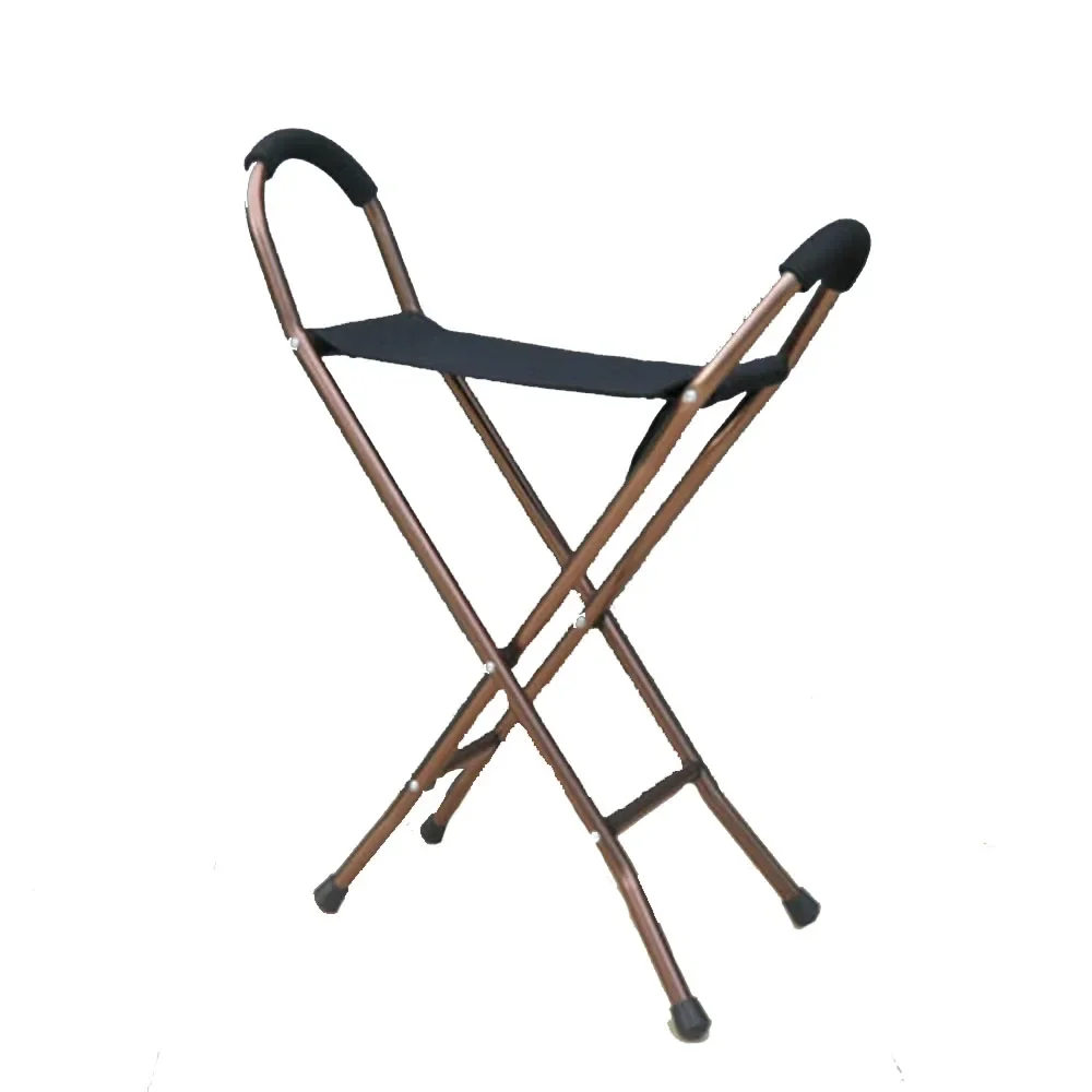 Four-legged Stool Aluminum Alloy Crutch Stool Thickened Walker Can Sit on The Cane Collapsible Elderly Cane Outdoor Bench