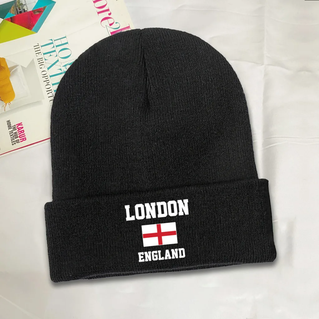 England London Est. Capital  Men Women Unisex Knitted Hat Winter Autumn Print Beanie Cap Warm Bonnet