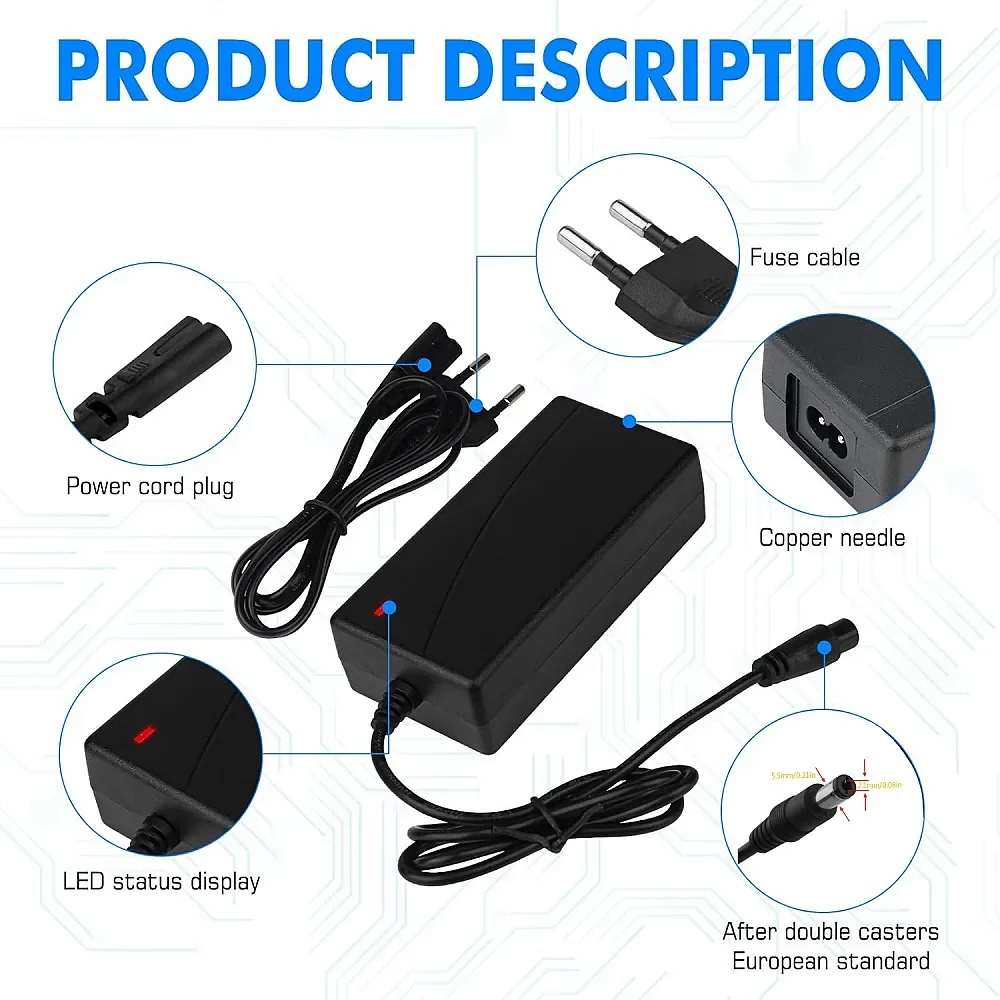 36V/42V Power Adapter AC 100-240V Black DC 42V 2A Electric Scooter Accessories US/ EU/Plug For 10s eries 36v Lithium Battery