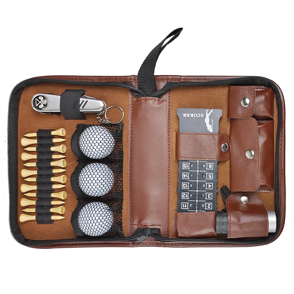 Golf Kit Tool Carrying Bag Multifunction Pu Golf Accessories Pouch Set Tool RangeFinder Knife Brush Ball Clip Tee Score