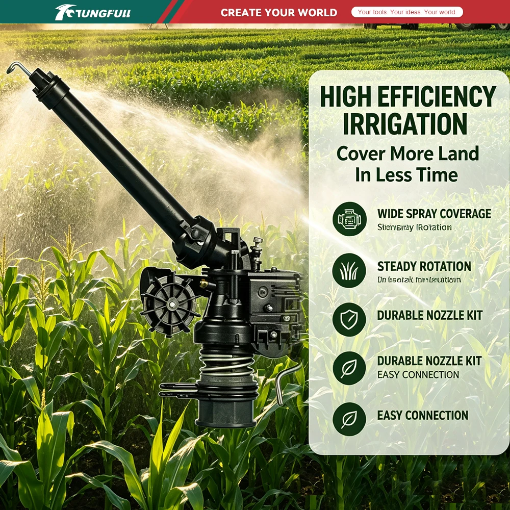 Agricultural Irrigation Sprinkler Gun Long Range Turbine Water Spray Nozzle Adjustable Angle Rain Gun for Farm Garden Lawn