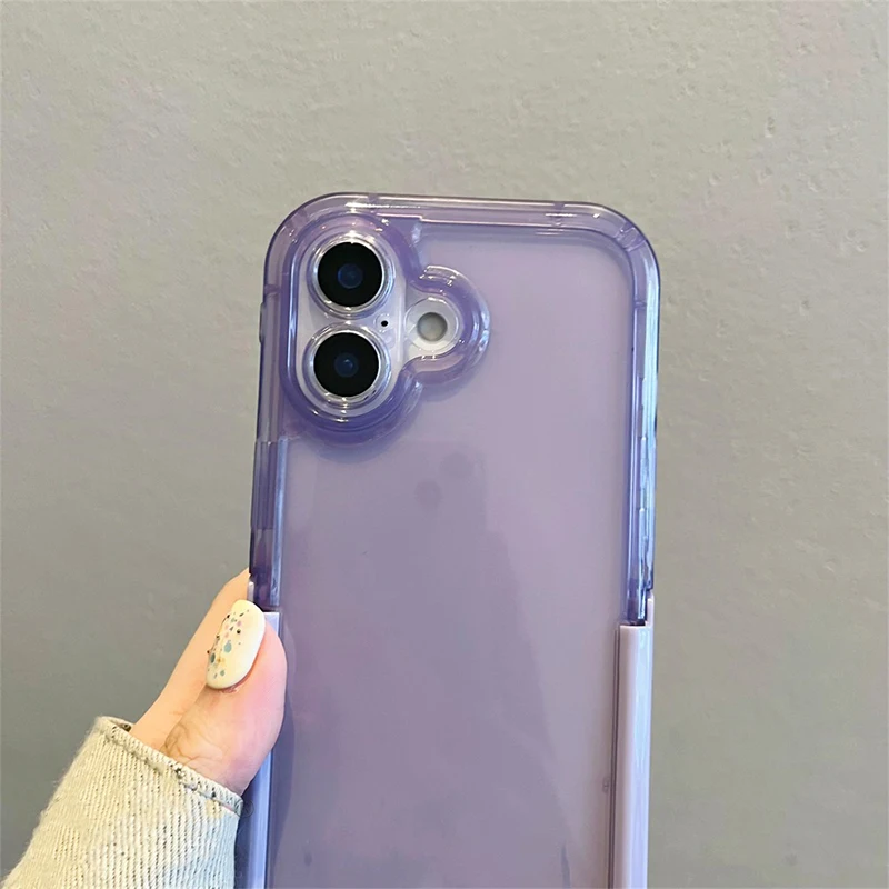 Simple Candy Color Foldable Holder Stand Case For iPhone 16 Pro Max 17 15 14 13 12 11 Clear Shockproof TPU Back Cover
