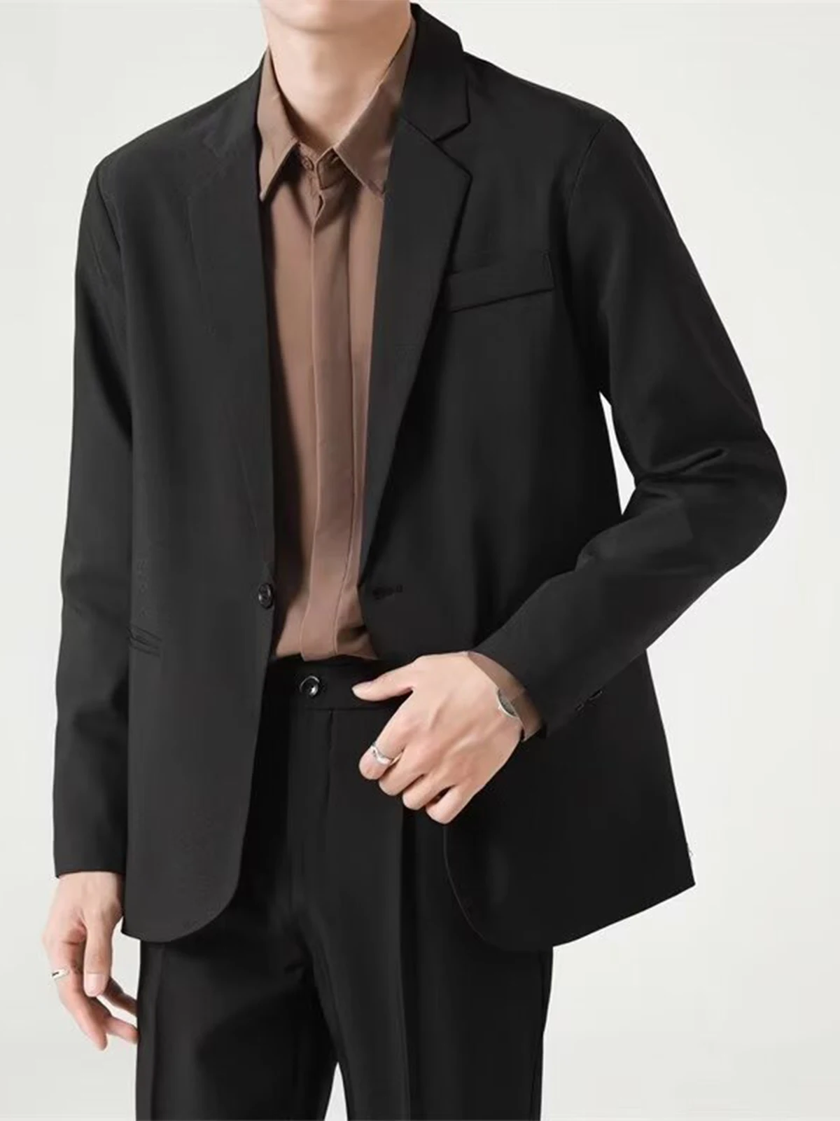Casual Anti-Wrinkle Non-Iron Men's Suit Jacket Lightweight Spring Autumn New Style Loose Simple Design Standard Fit Long Sleeve