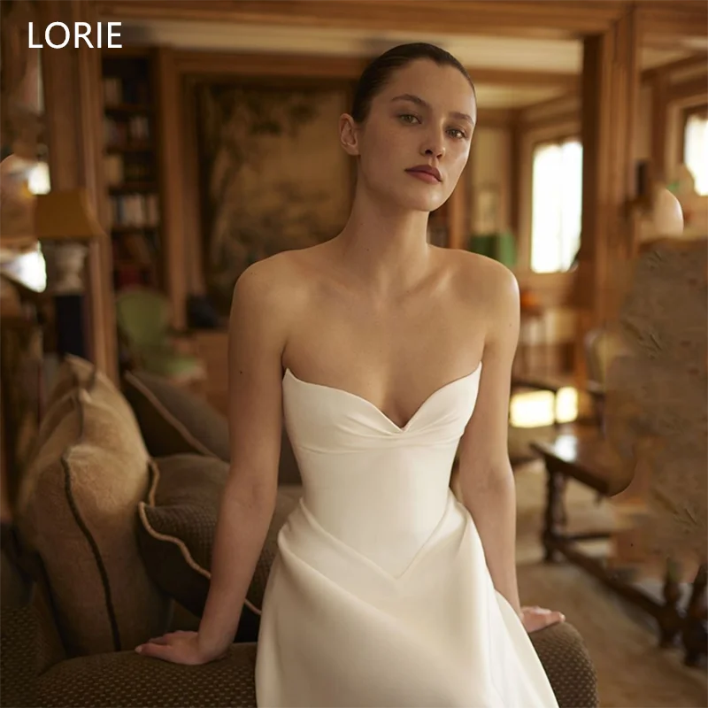 LORIE Customized Satin Wedding Dress 2025 woman V-Neck Exquisite Strapless Lone Train  Bridal Gown Floor-Length Bride Gowns