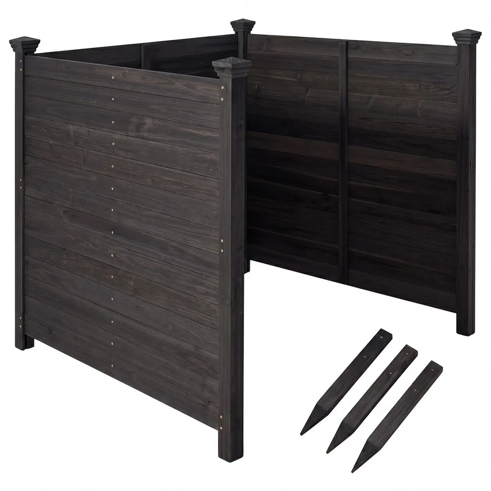 3 Panels Wooden Privacy Fence with Stakes 47