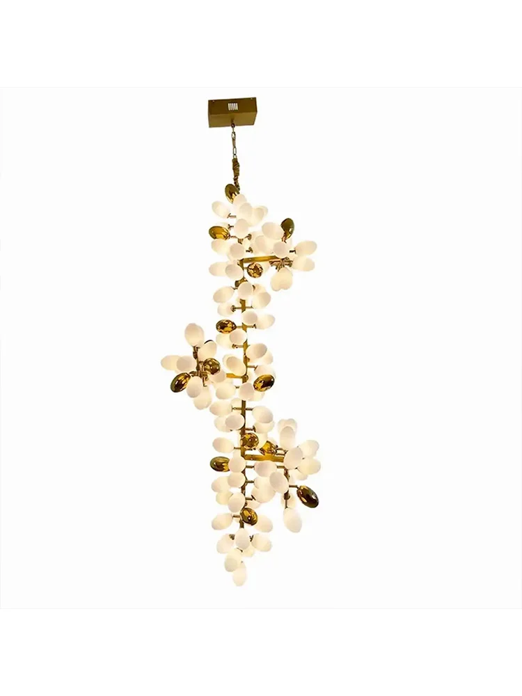 

Nordic American Italian Style Gold Finish Chandelier White Jade Glass Grape Motif 3 Color Dimmable Ceiling Light