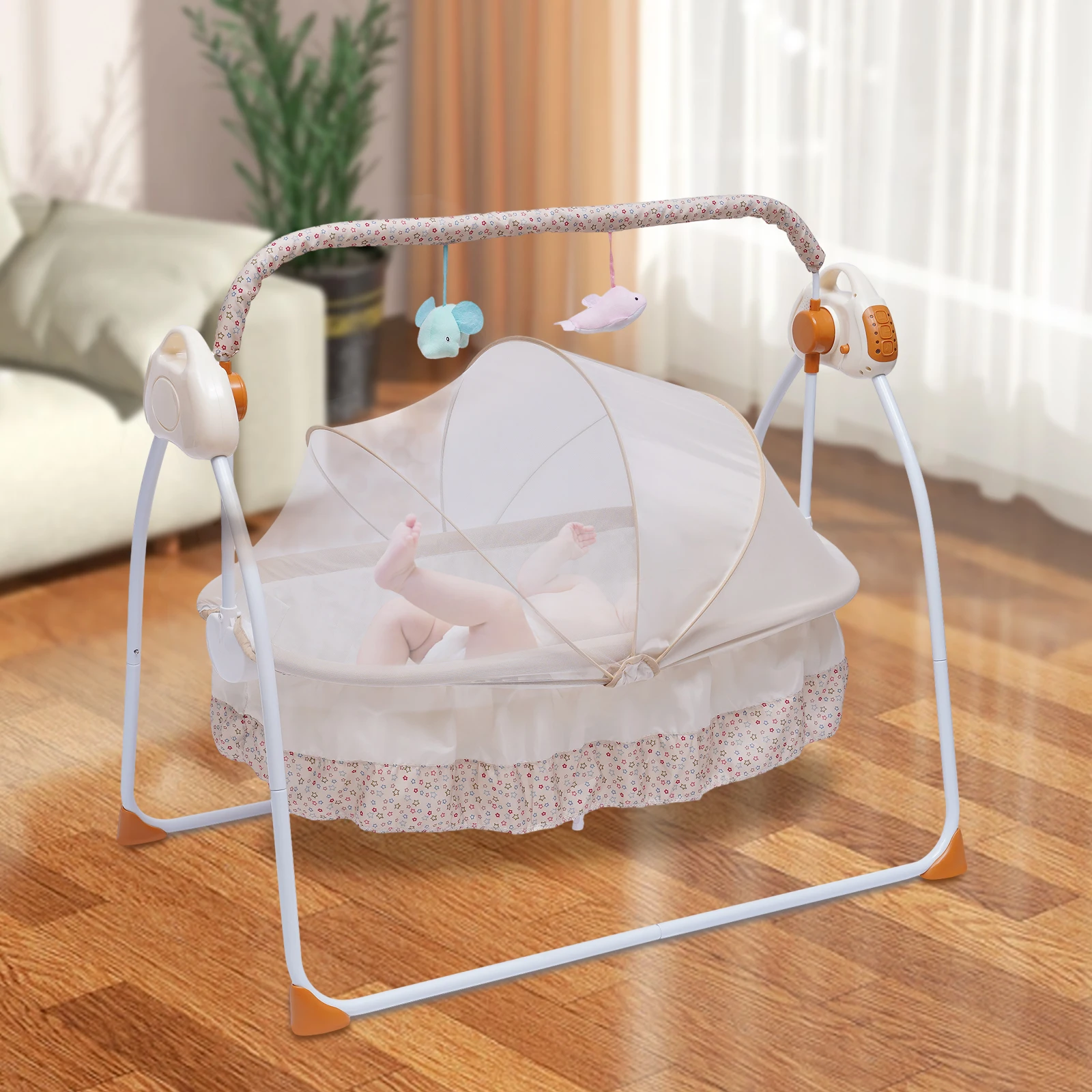 Elektrische Babybedje Wieg Bluetooth & USB Opvouwbare Auto-Swing Schommelstoel Wieg Slaapbed Baby U-vormig Kussen/net/Speelgoedrek
