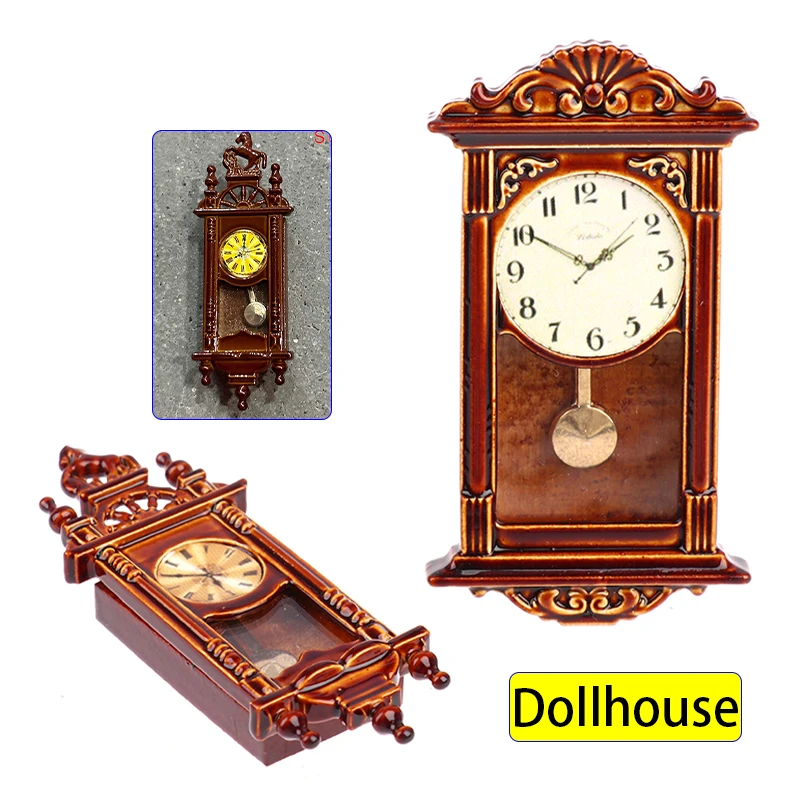 

1:12 Dollhouse Miniature Wall Clock European Vintage Clock Furniture Model Decor Toy Doll House Accessories
