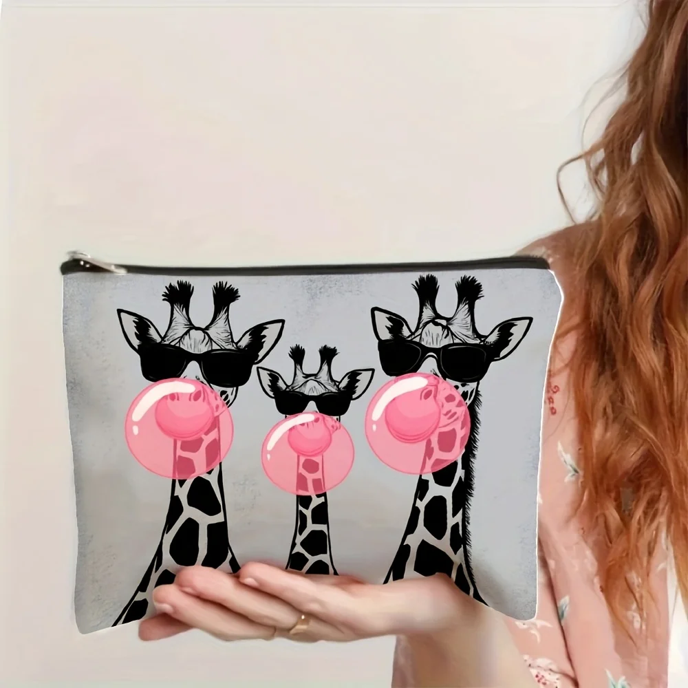 Un sac de maquillage imprimé bulle girafe - pochette multifonctionnelle à fermeture éclair, sac de rangement de bijoux, petit sac de rangement à fermeture éclair de voyage parfait.