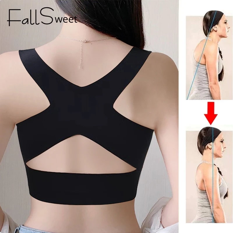 FallSweet Posture Correction Bra for Women Push-Up Sports Bra Non-wire Crop Tops Soft Solid Sexy Lin