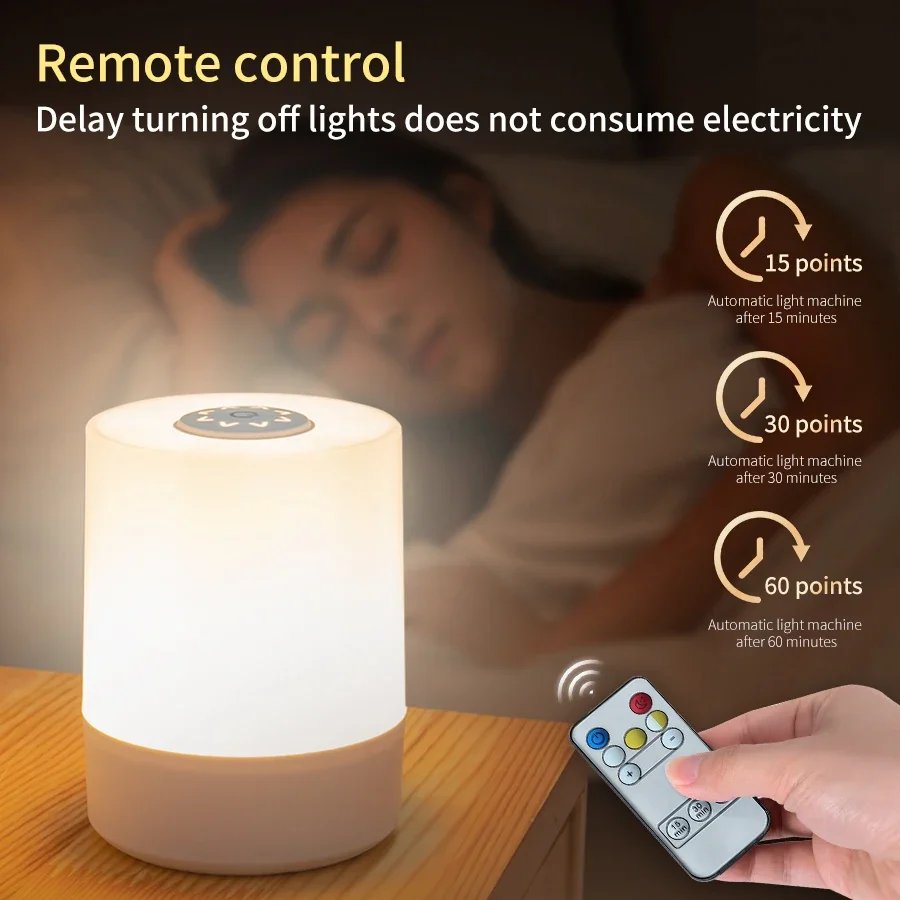 Rechargeable Touch Night Light Remote Control Dimmable Three Colors Bedside Table Lamp Home Christmas Kids Gift Night Lamp