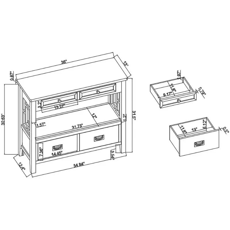 베스트셀러, 지금 구매하세요! ]36인치 컨트리 팜하우스 콘솔 테이블(서랍 4개 및 수납 선반 1개 포함) 엔트리웨이에 적합한 소나무 목재