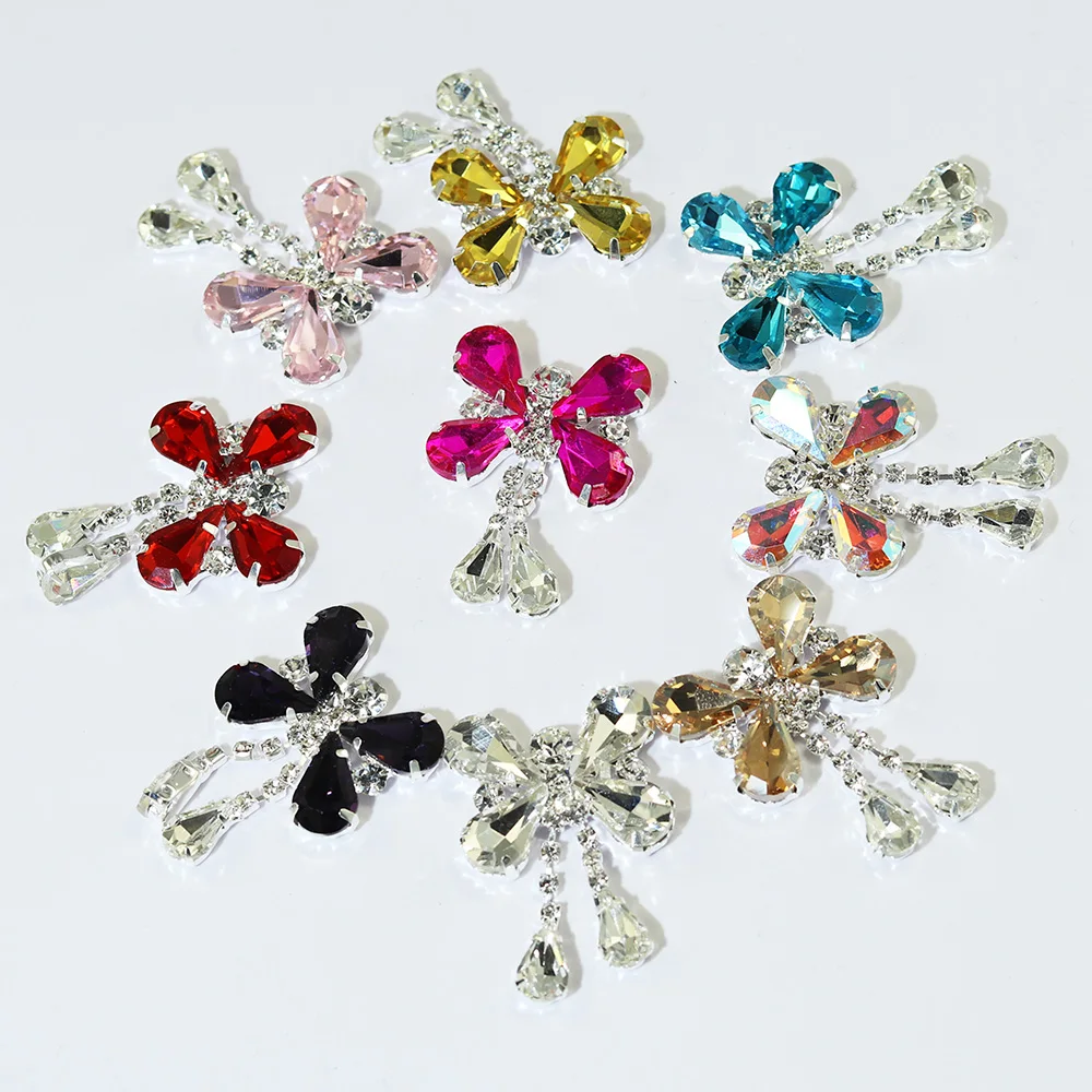 NEW 25*36mm 10Pcs Crystal Rhinestone Brooch Accessories DIY Wedding Invitation Card Wine Glass Gift Box Creative Decoration