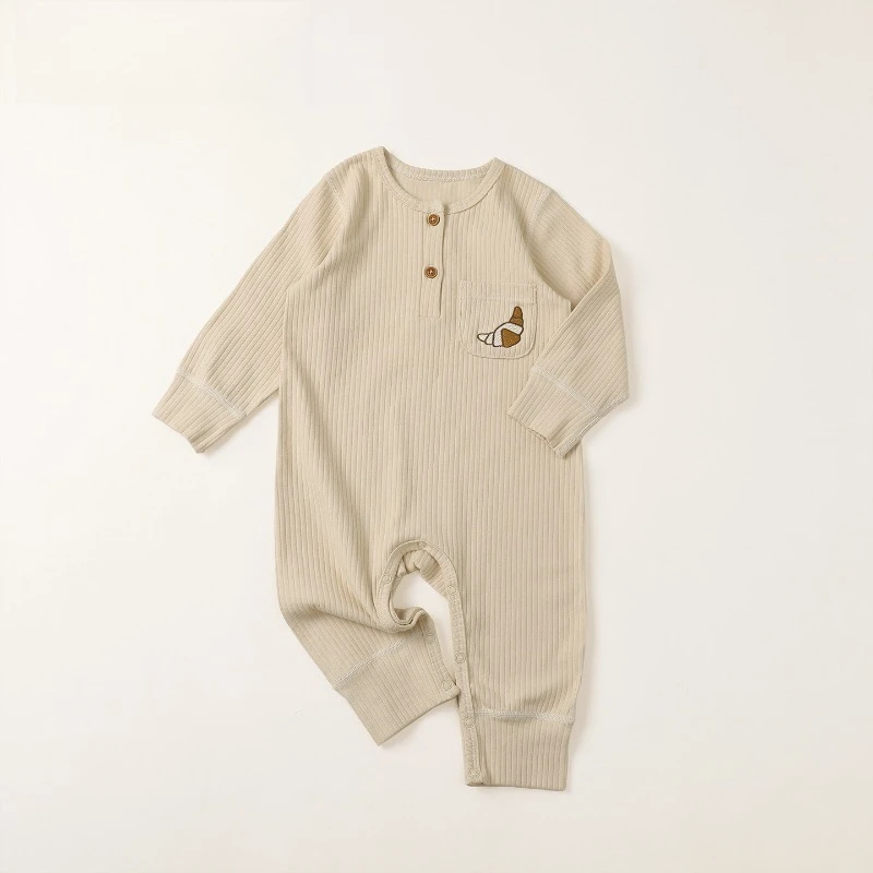 Baby Ribbed Jumpsuit Seamless Cotton Embroidered Romper Spring 2026 New Newborn Infant Cute Clothes One Piece Jumpsuit Playsuit
