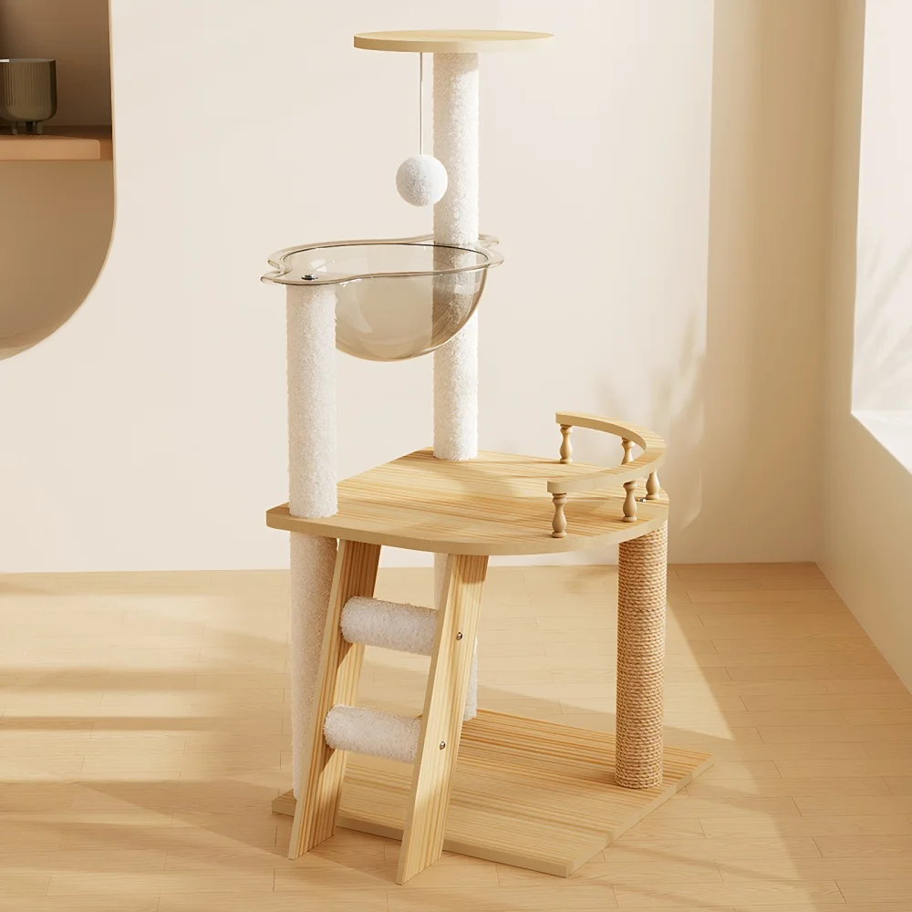 

41.3" Modern Cat Tower, Wood Cat Tree Tower for Indoor Cats, Cat Treewith Sisal-Covered Scratching Posts and Top Perch