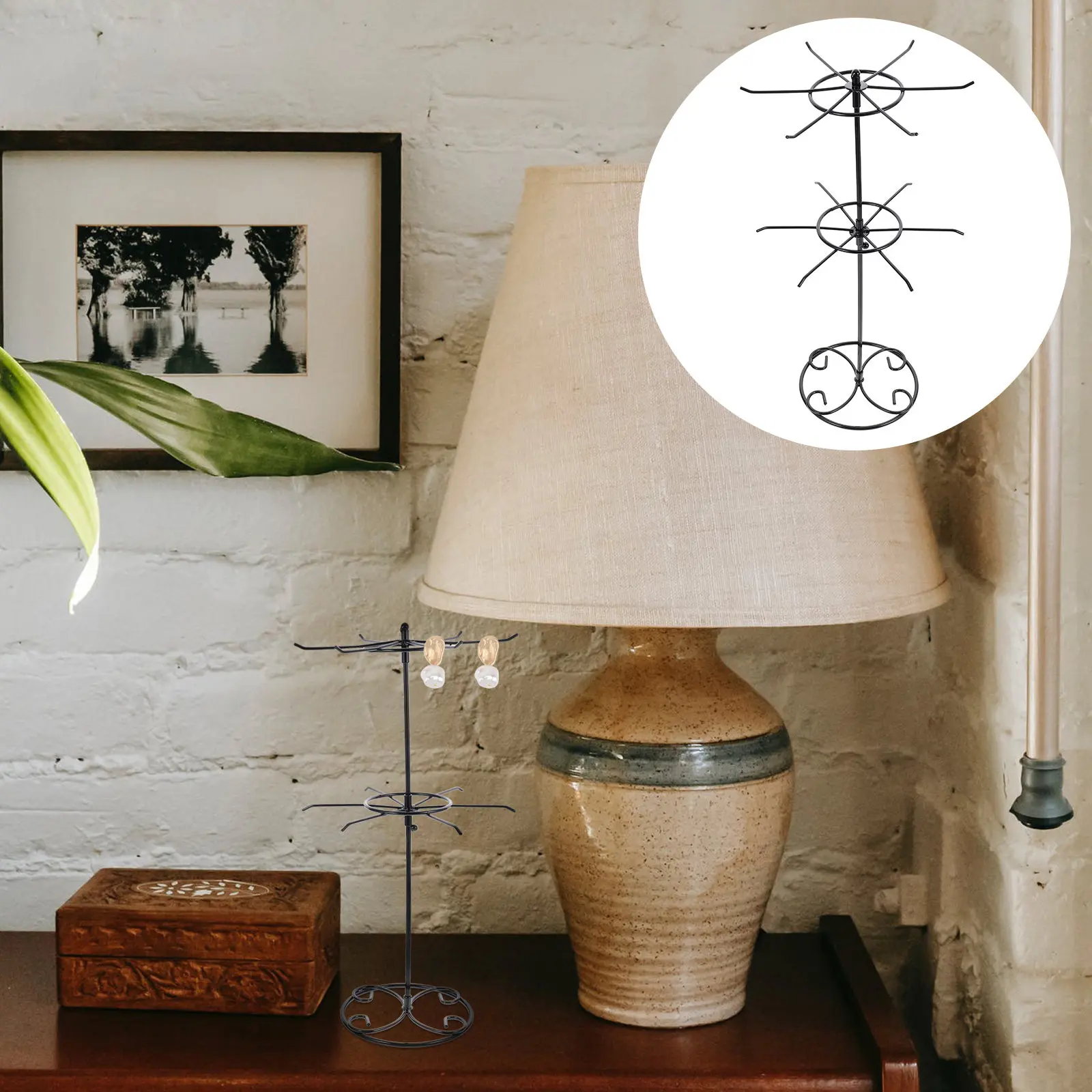 

Necklace Display Stand with Multiple Hooks Sturdy Wrought Iron Jewelry Rotating Rack for Home Office Use Bracelet Earring